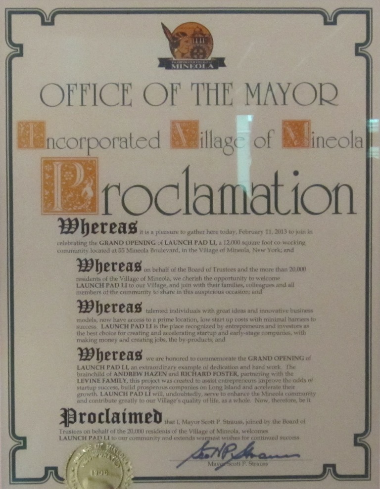 Proclamation by the Mayor of Mineola